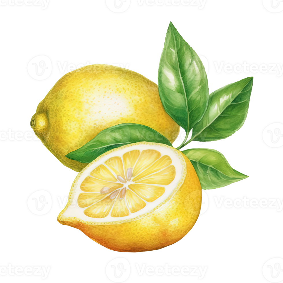 Watercolor yellow lemon. Illustration png