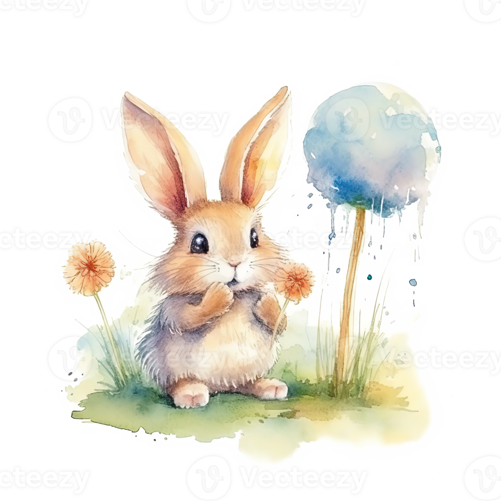 Cute watercolor bunny. Illustration png