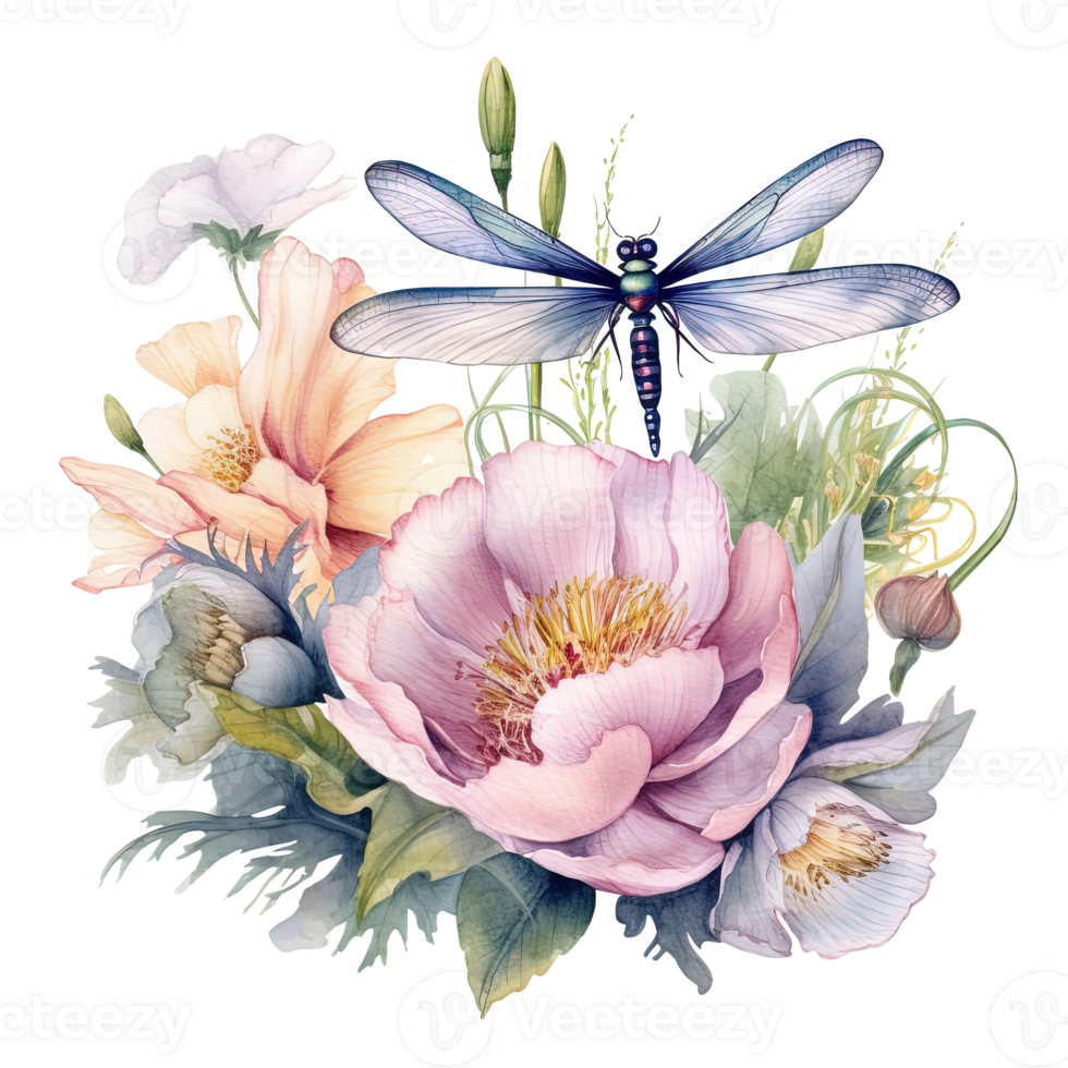 aquarelle libellule botanique illustration. illustration ai génératif png