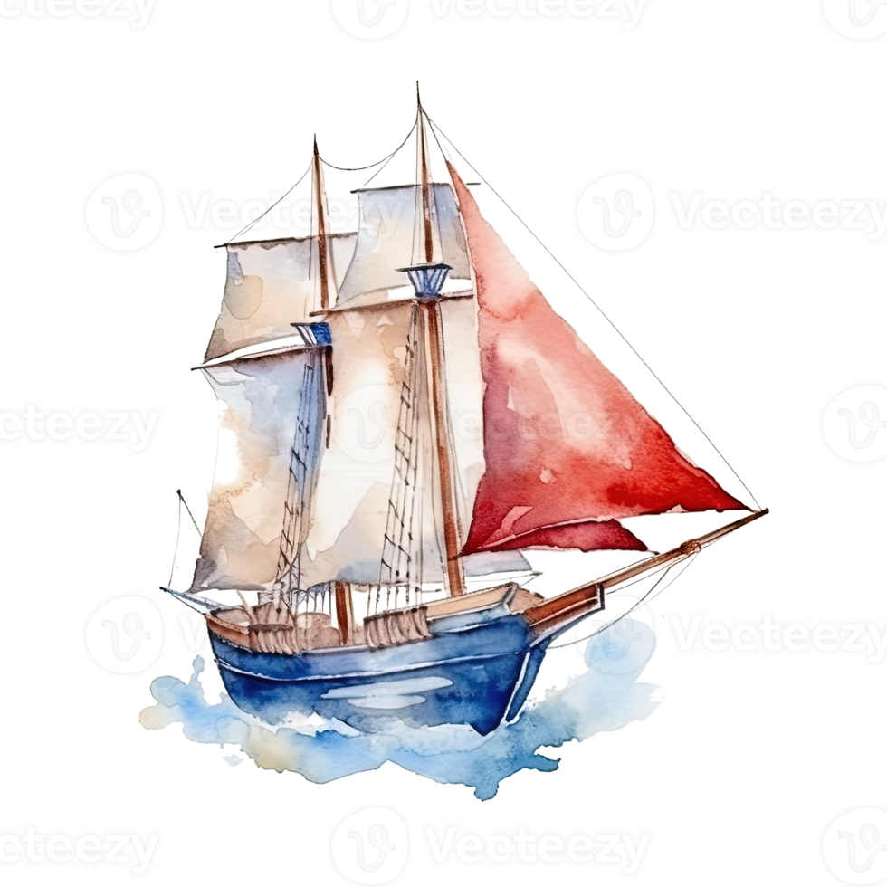 Watercolor boat. Illustration png