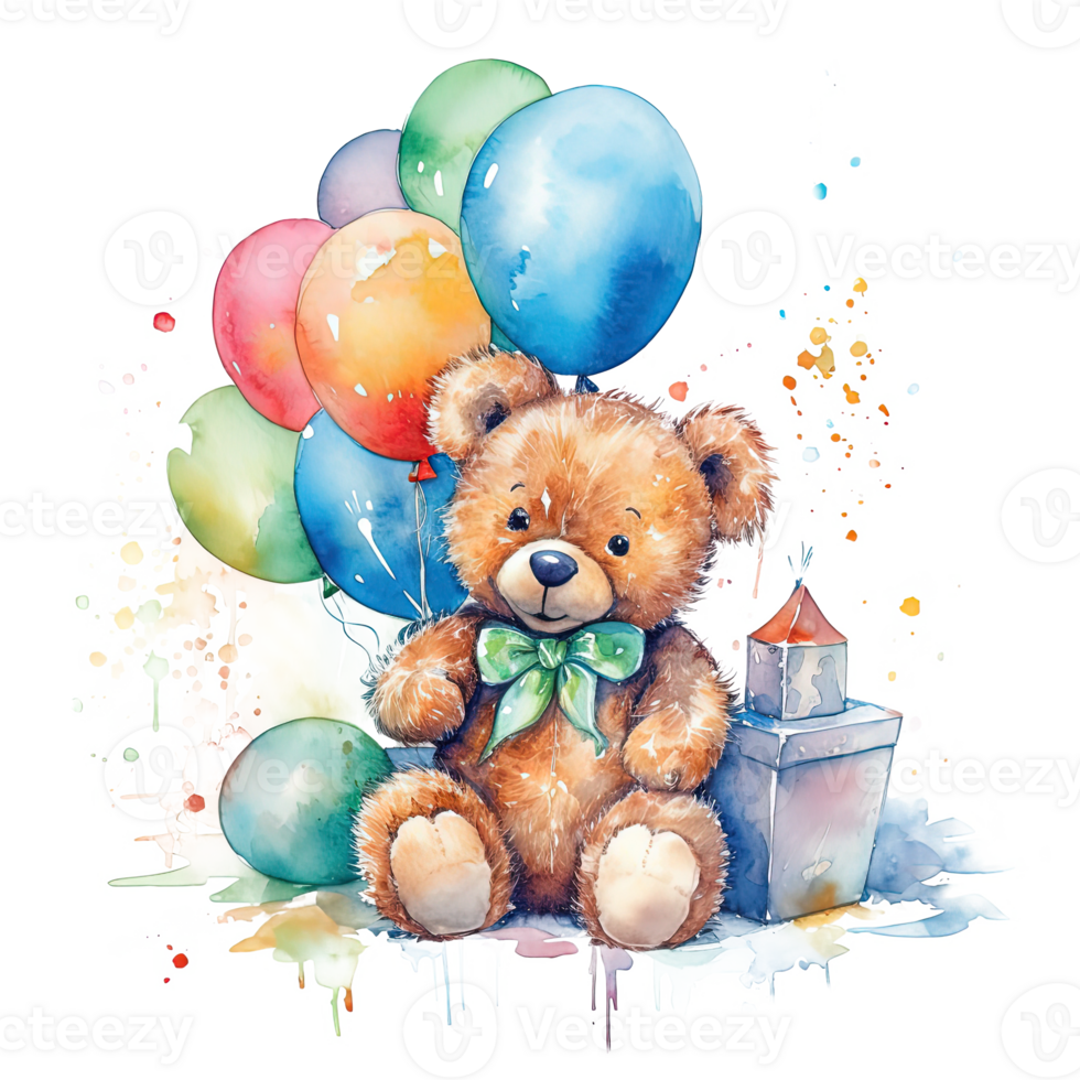 Teddy bear with balloons. Illustration png