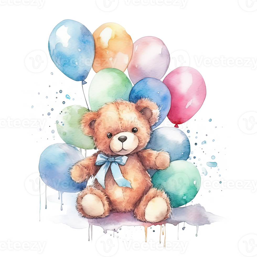 Teddy bear with balloons. Illustration png