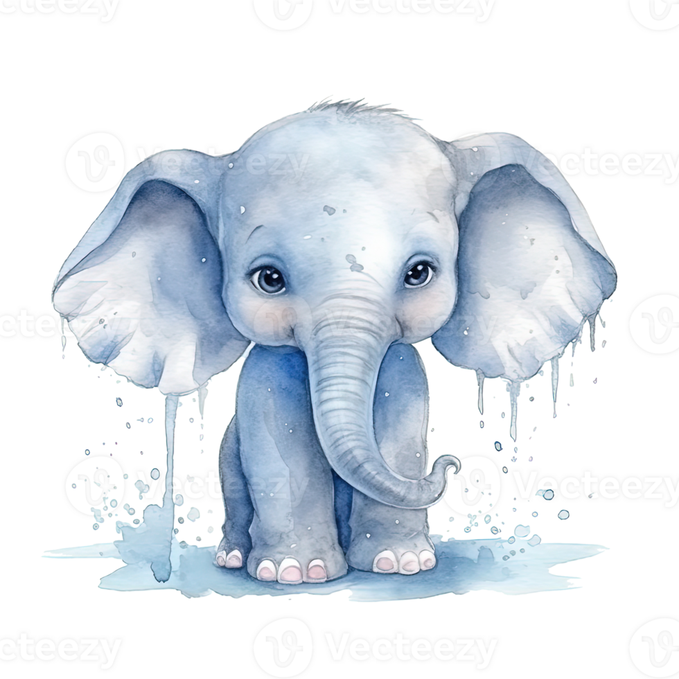 Blue watercolor elephant. Illustration png