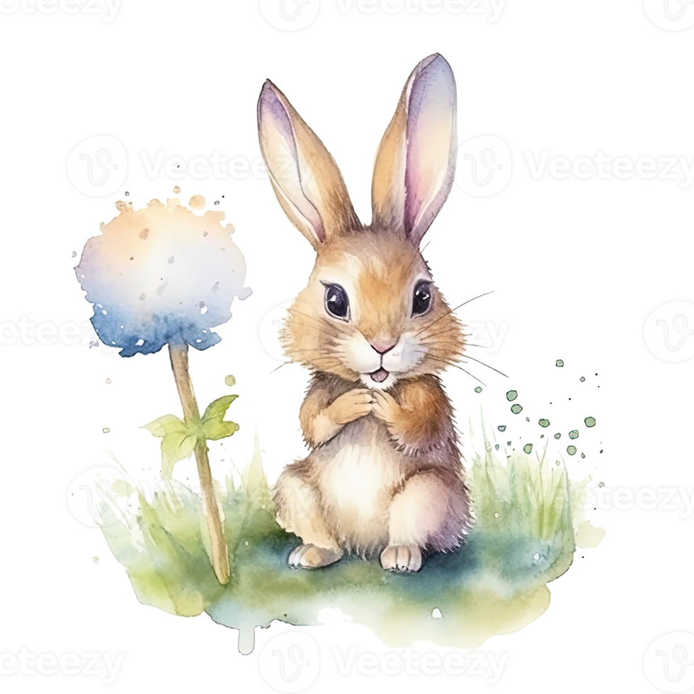 mignonne aquarelle lapin. illustration ai génératif png