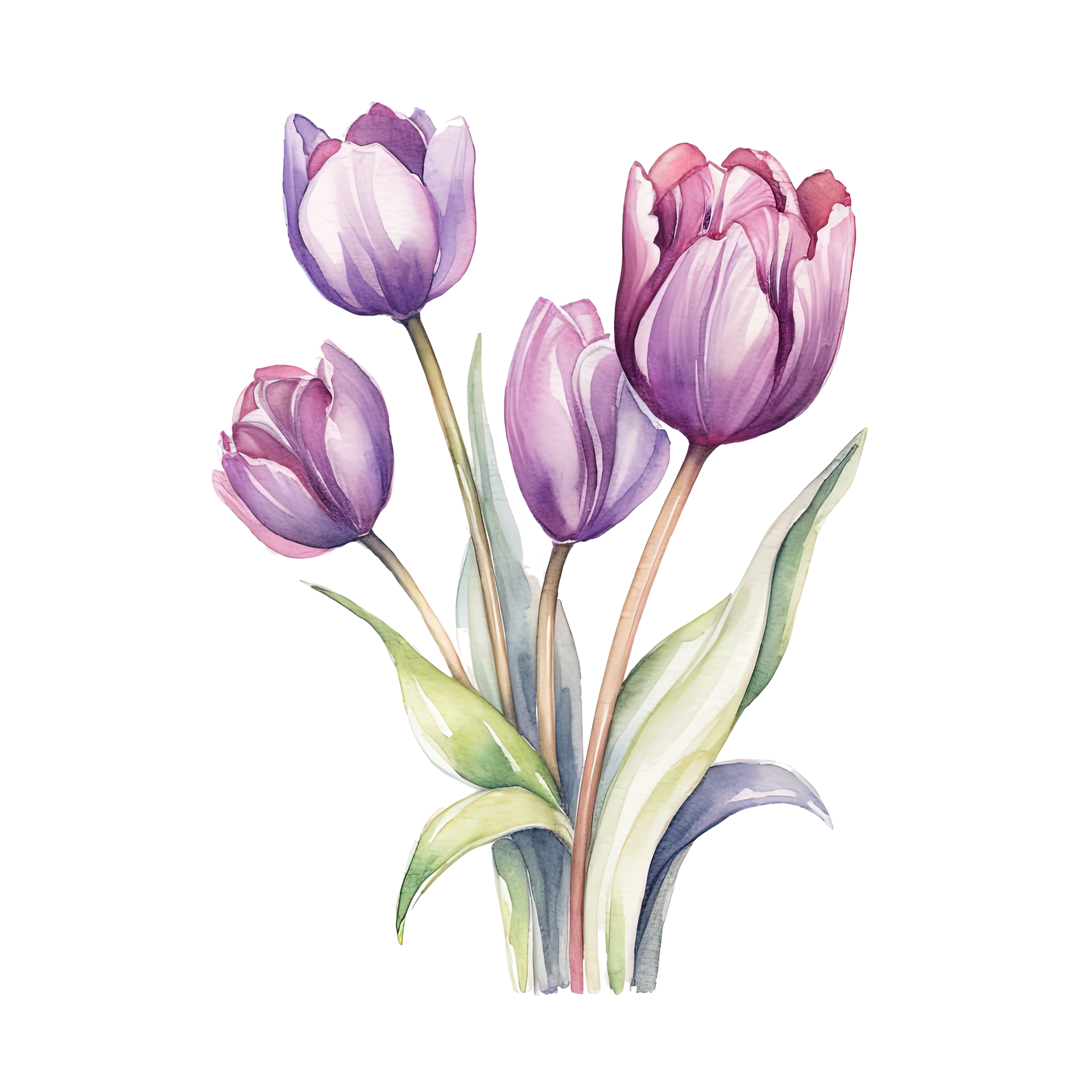 Violet watercolor tulips. Illustration AI Generative 23853553 PNG