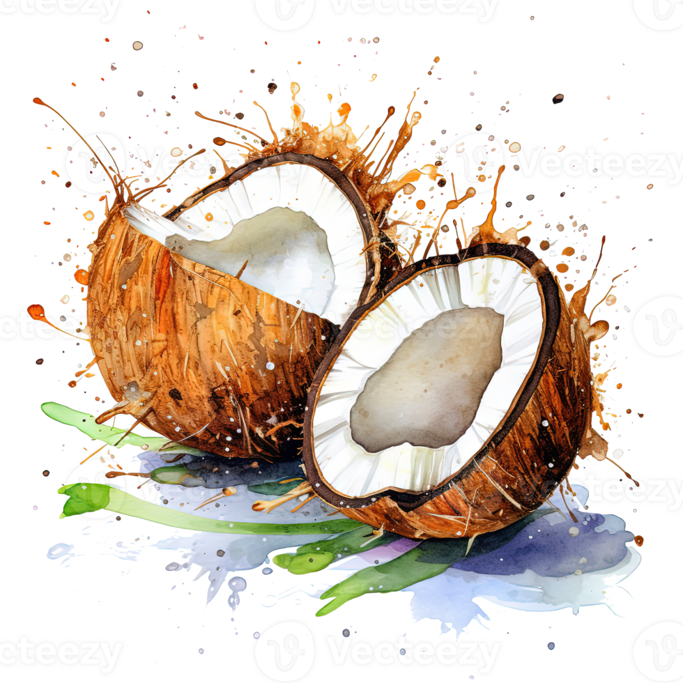 Watercolor open coconut Illustration png