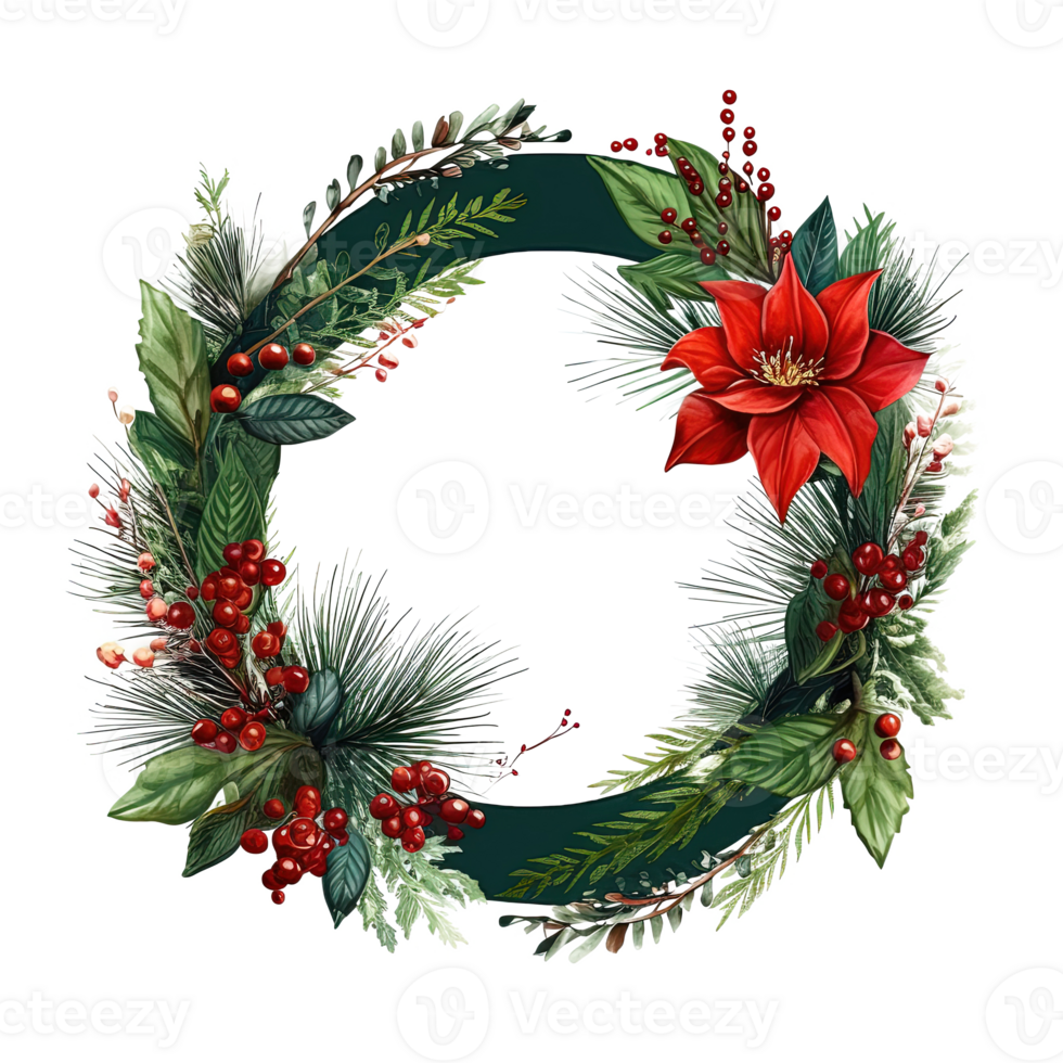 Watercolor Christmas wreath. Illustration png