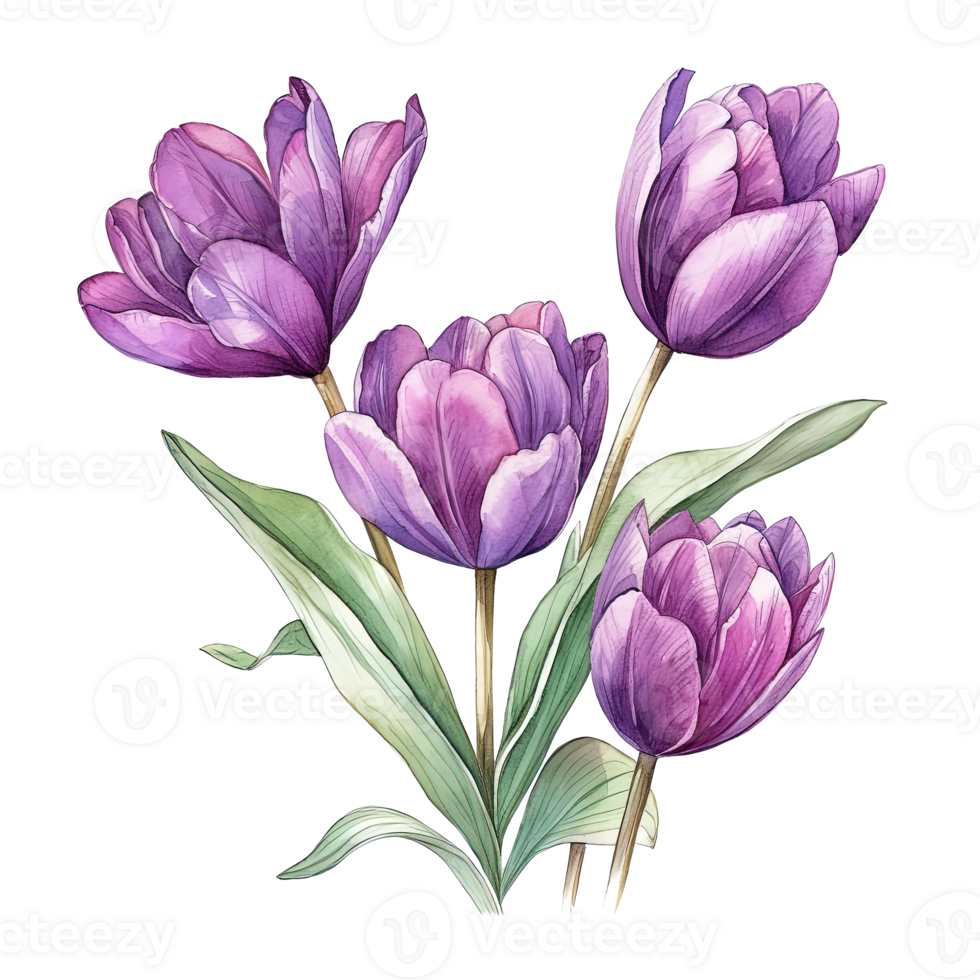 viola acquerello tulipani. illustrazione ai generativo png