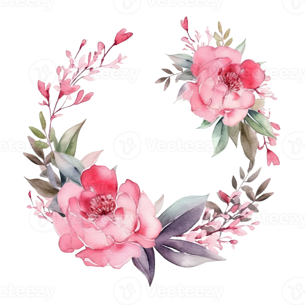 Watercolor floral wreath. Illustration png