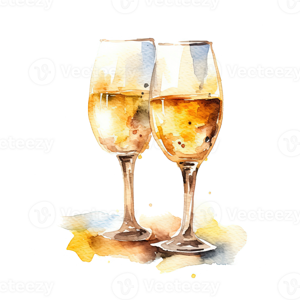 Champagne glasses watercolor. Illustration png