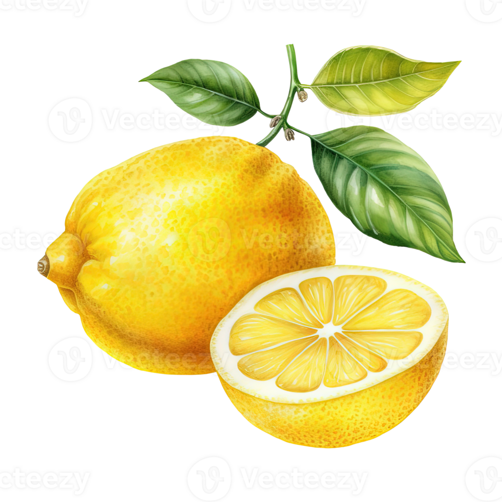 Watercolor yellow lemon. Illustration png