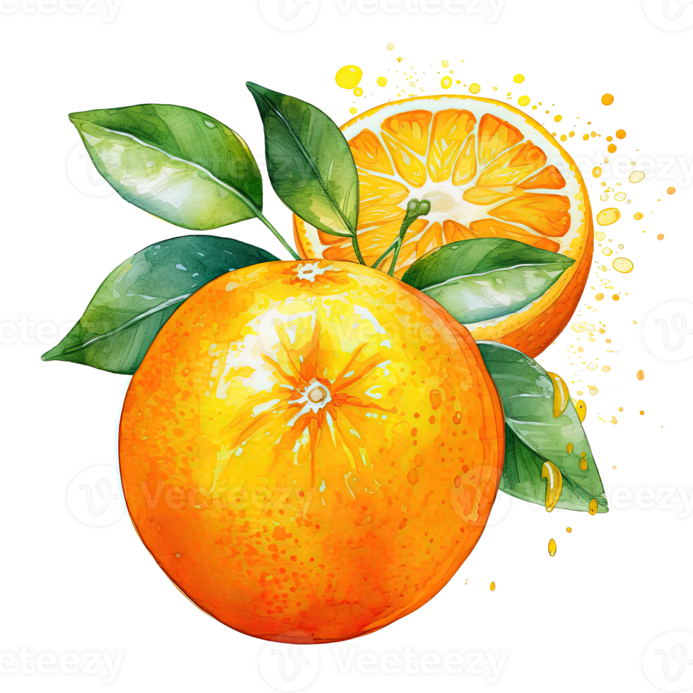 Fresh watercolor orange fruit. Illustration png