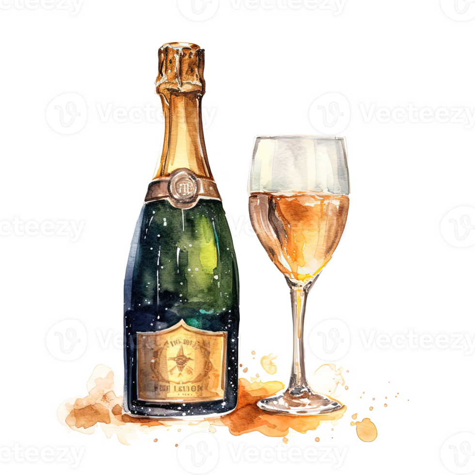 Bursting champagne bottle watercolor. Illustration png