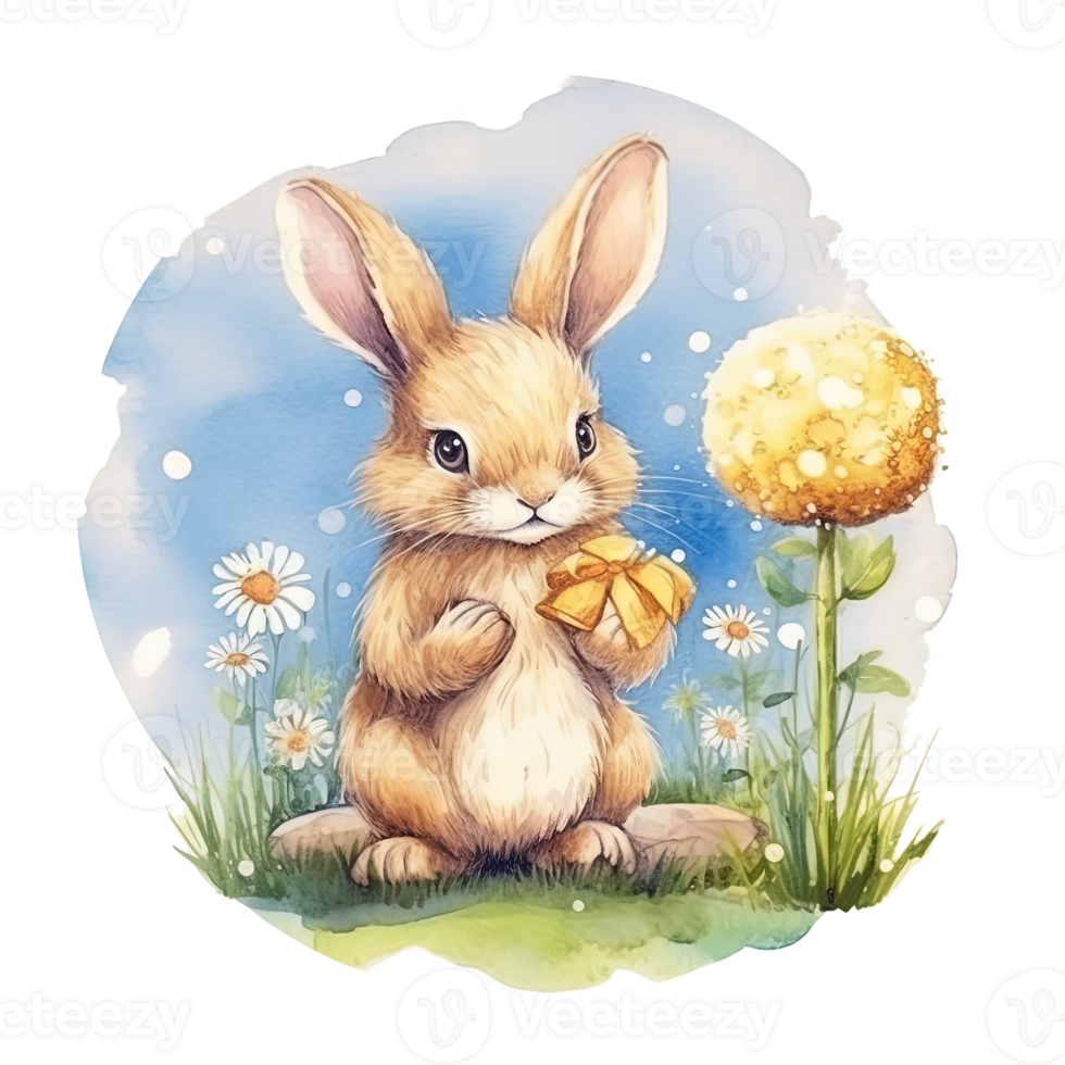 Cute watercolor bunny. Illustration png