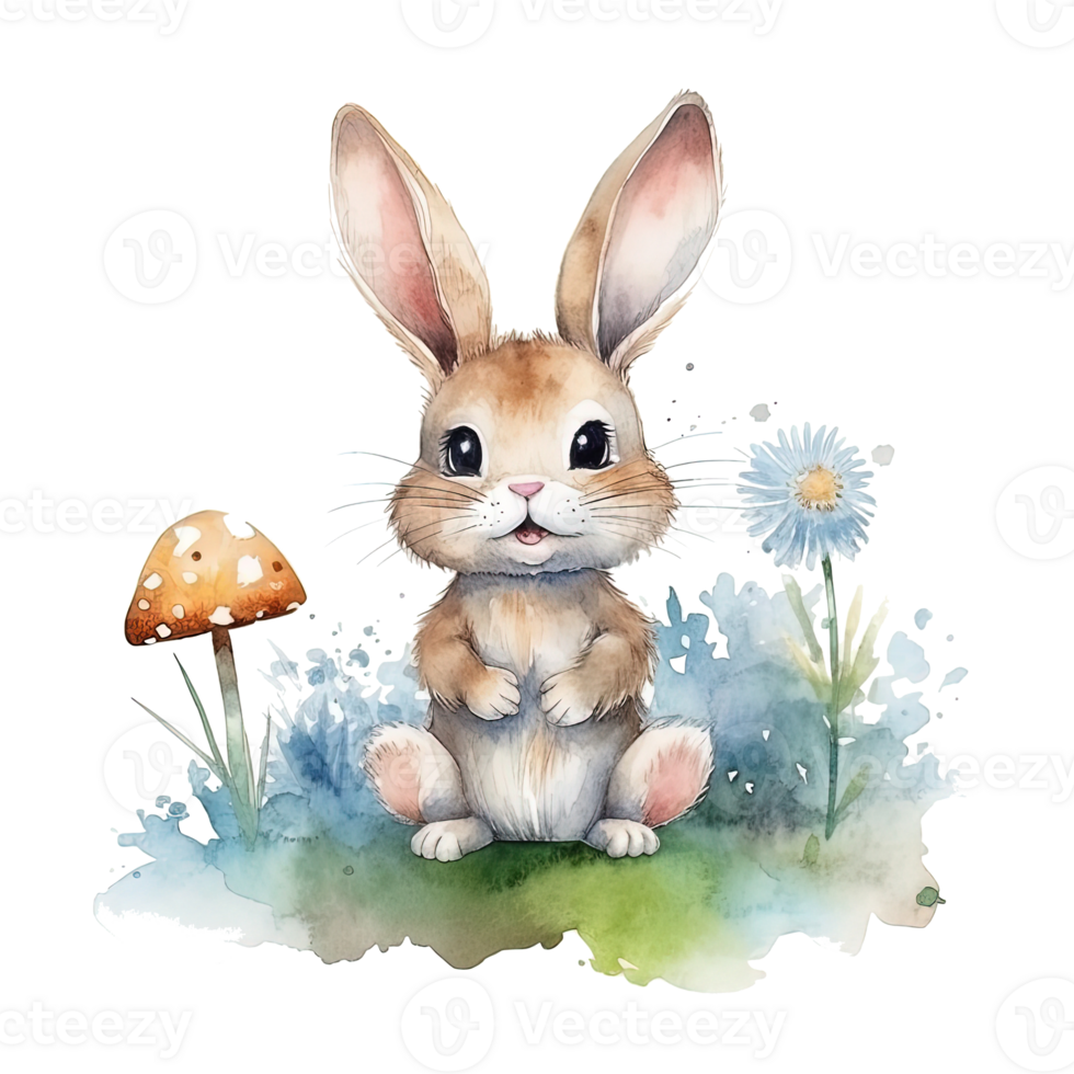 mignonne aquarelle lapin. illustration ai génératif png