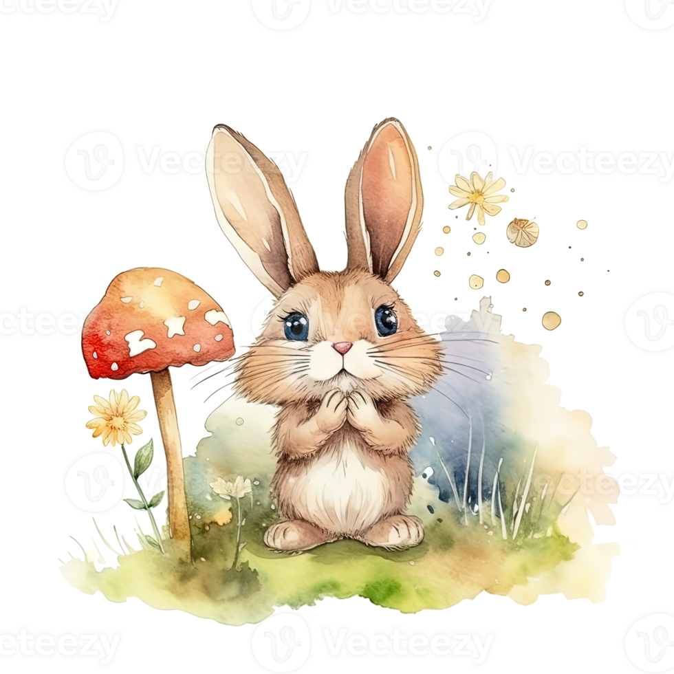 Cute watercolor bunny. Illustration png