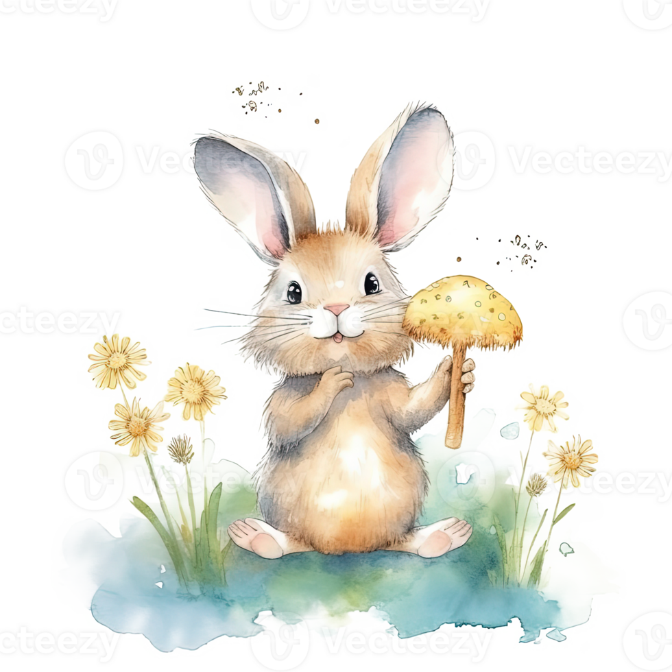 Cute watercolor bunny. Illustration png