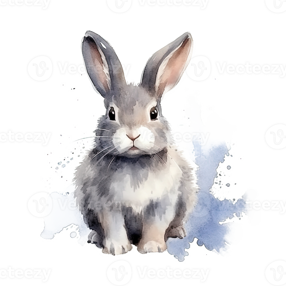 Cute watercolor gray bunny. Illustration png