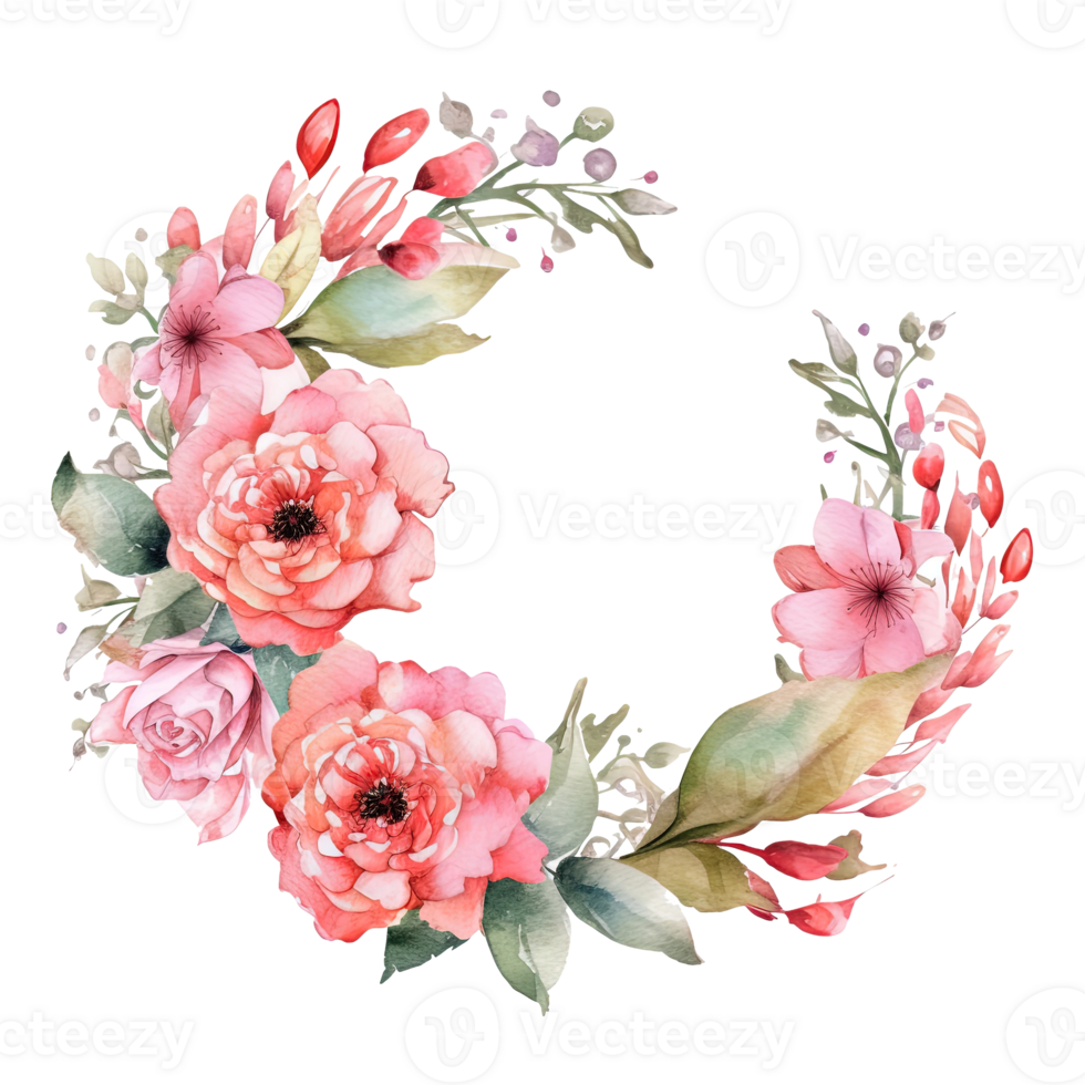 Watercolor floral wreath. Illustration png