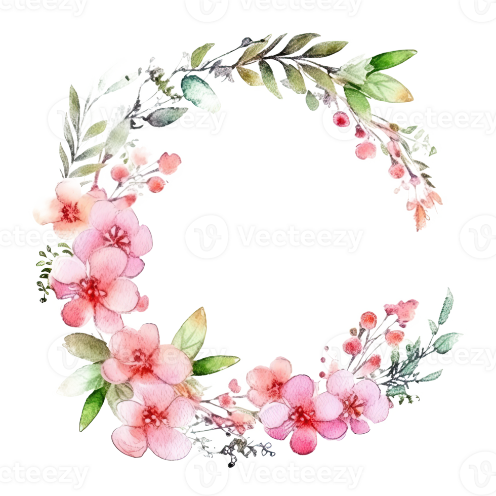 Watercolor floral wreath. Illustration png