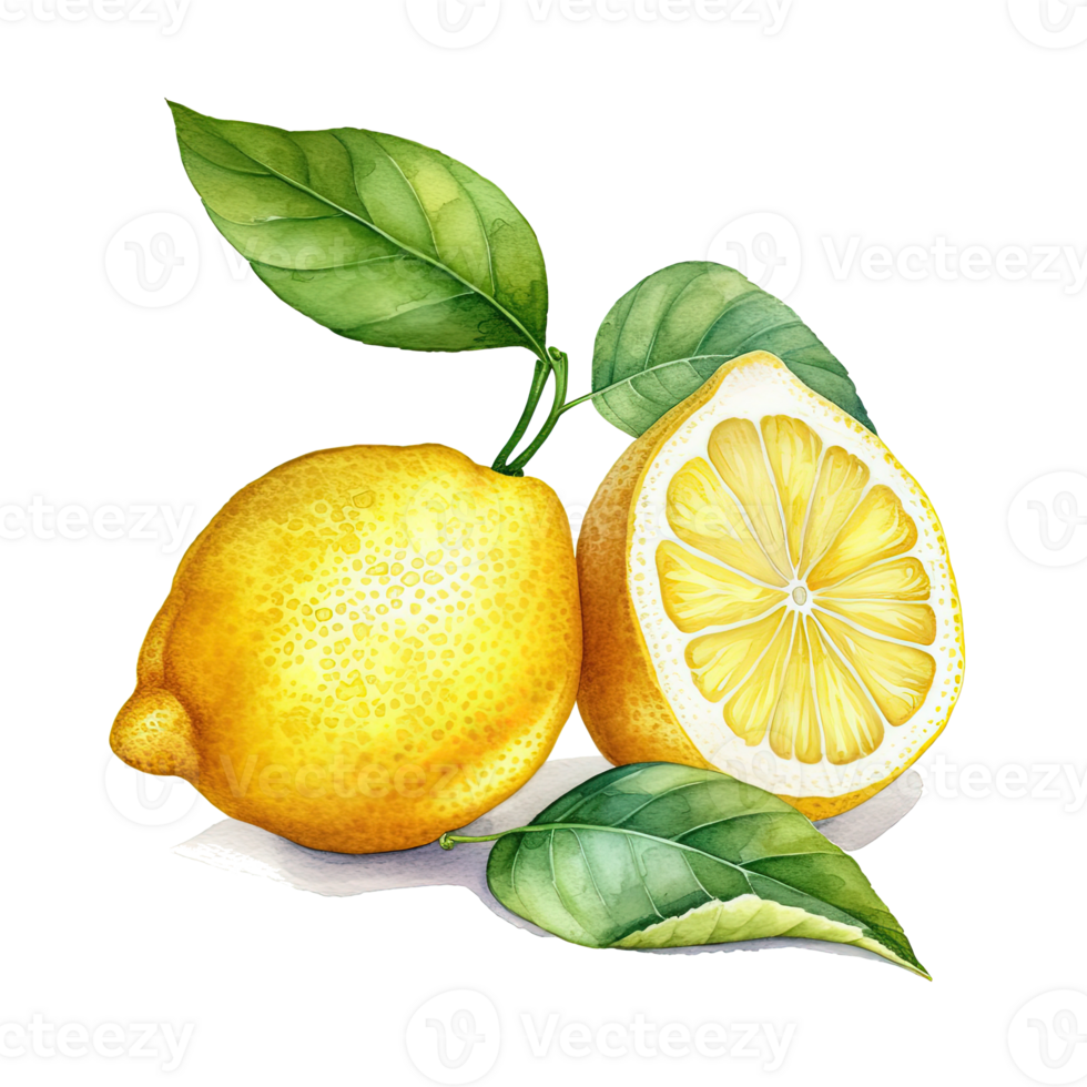 Watercolor yellow lemon. Illustration png
