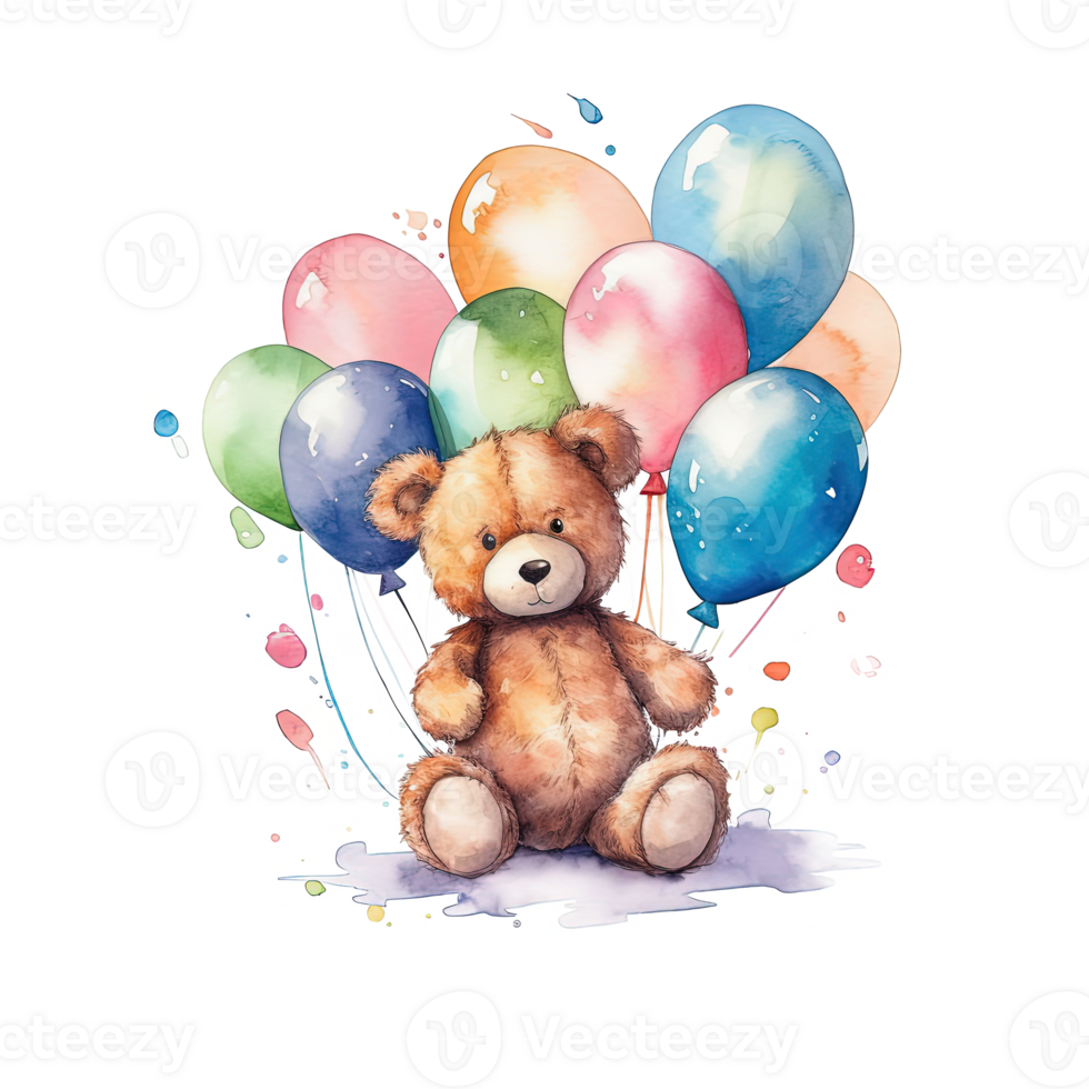 Teddy bear with balloons. Illustration png