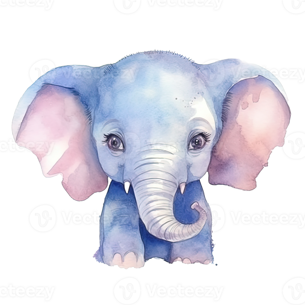 Blue watercolor elephant. Illustration png