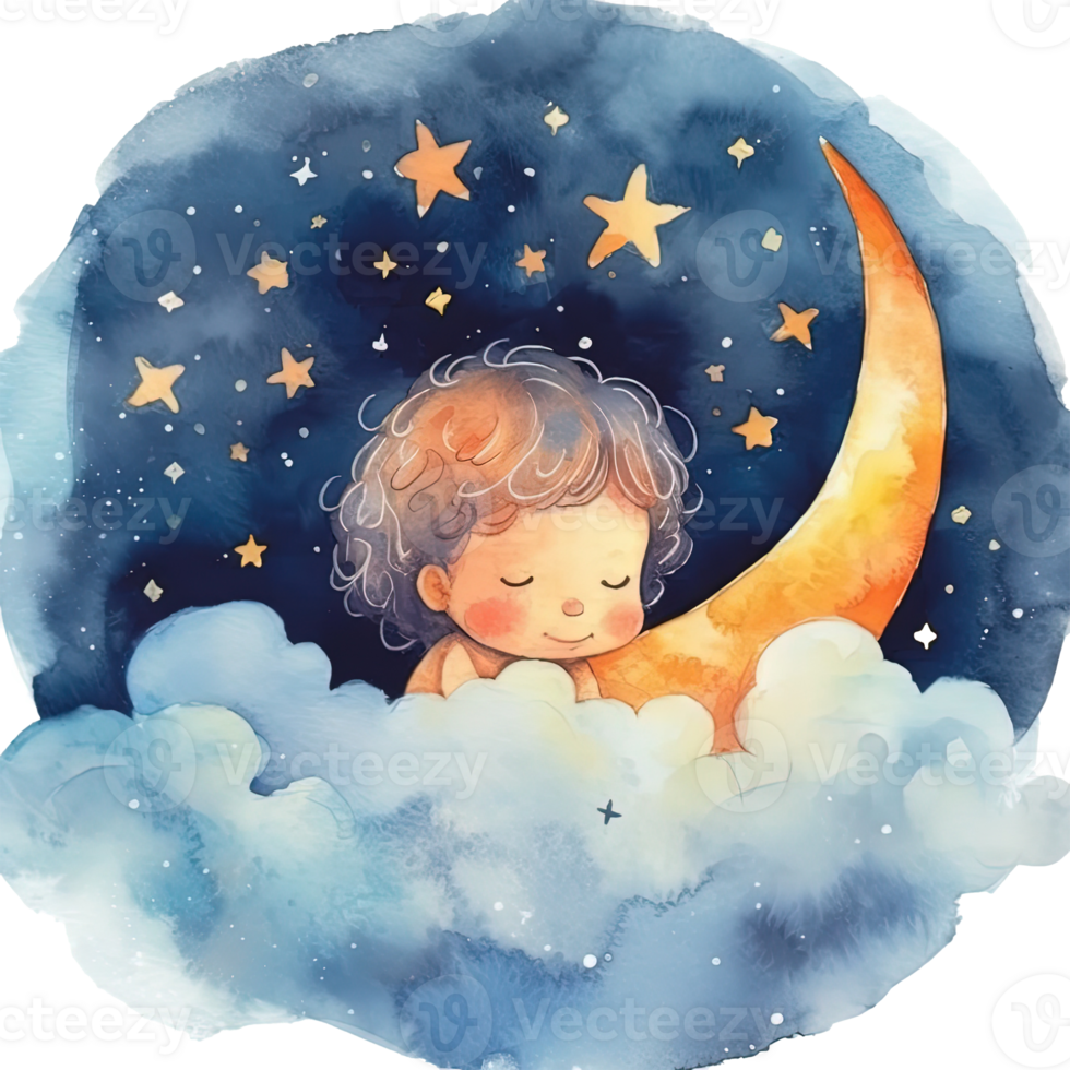 Cute watercolor good night. Illustration png