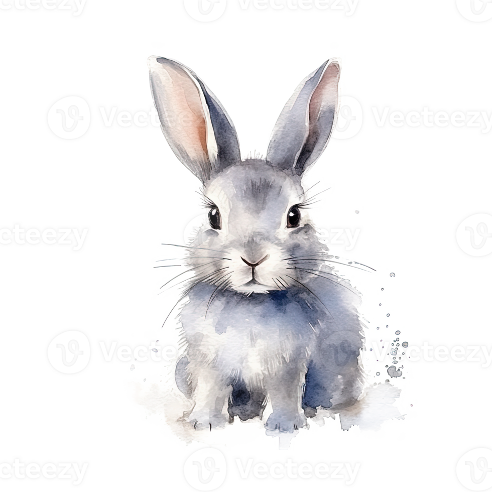 Cute watercolor gray bunny. Illustration png