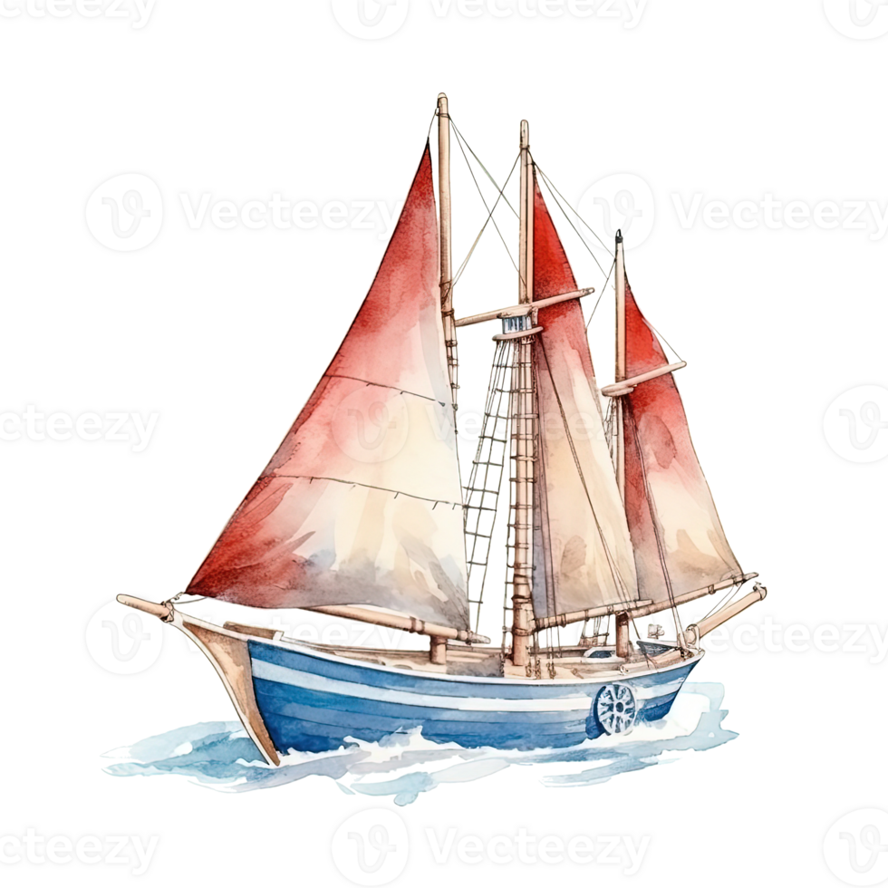 aquarelle bateau. illustration ai génératif png