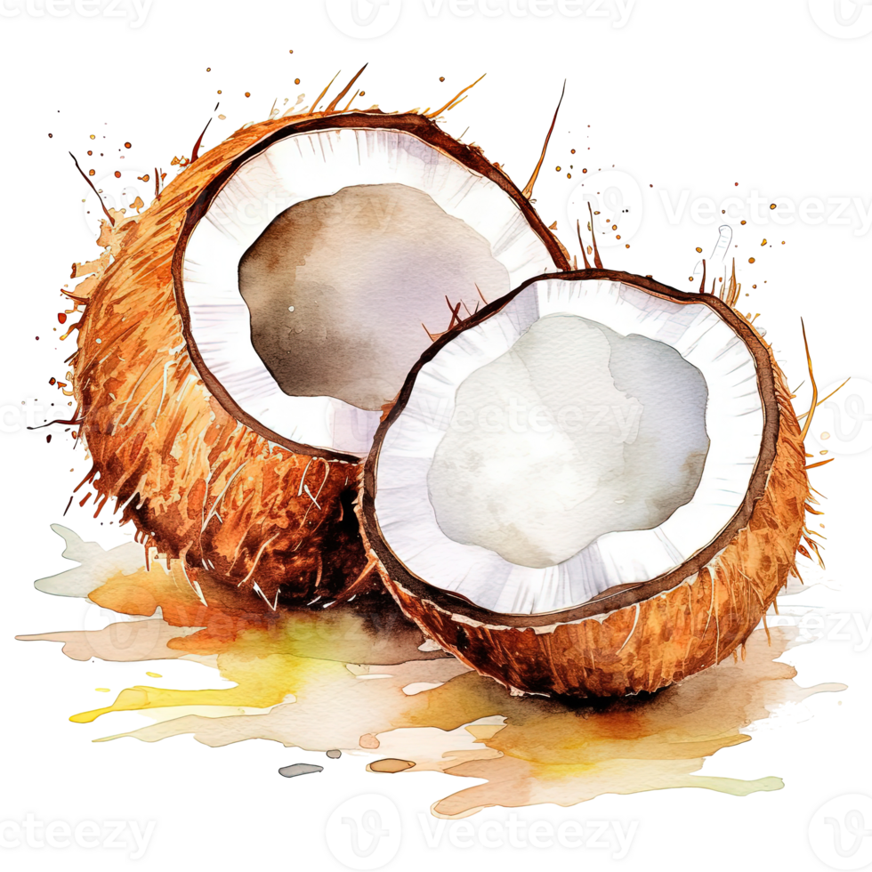 Watercolor open coconut Illustration png