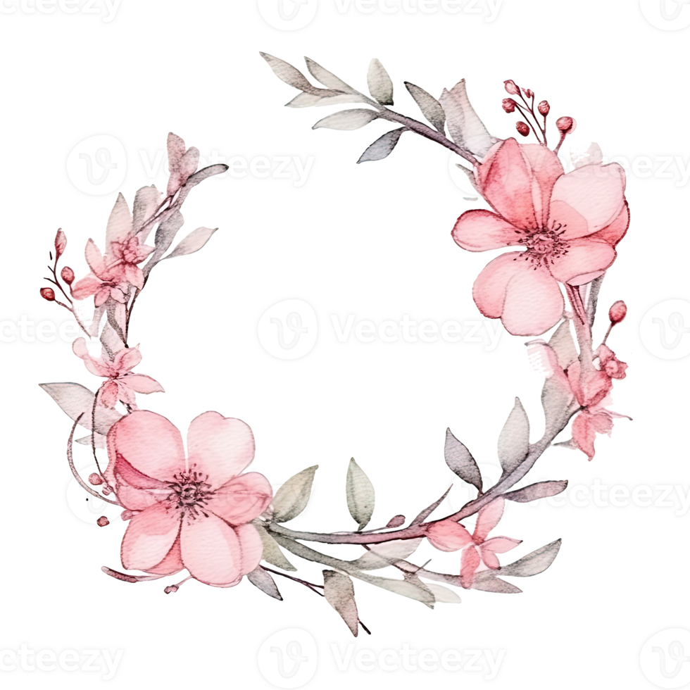 vattenfärg blommig krans. illustration ai generativ png