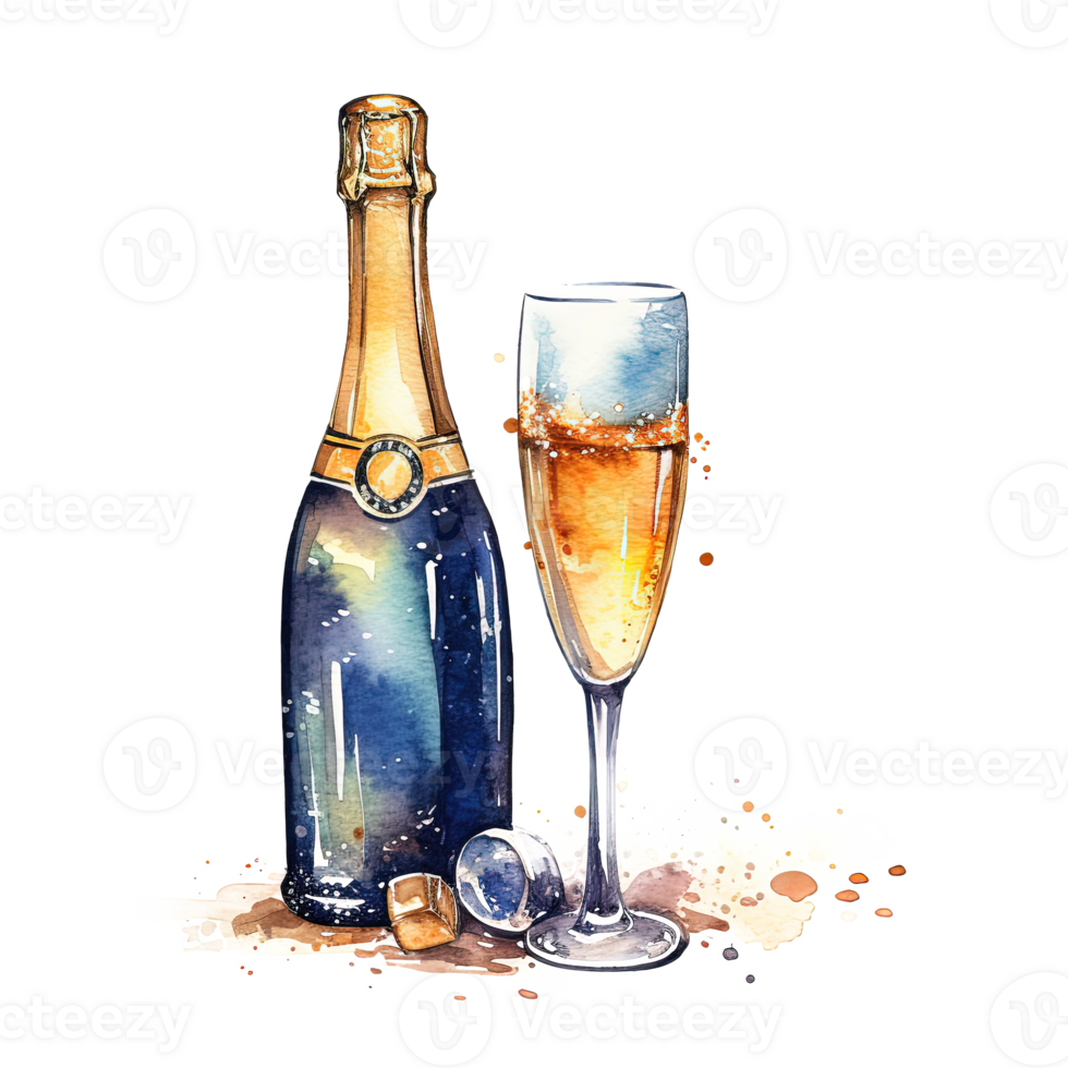 Bursting champagne bottle watercolor. Illustration png