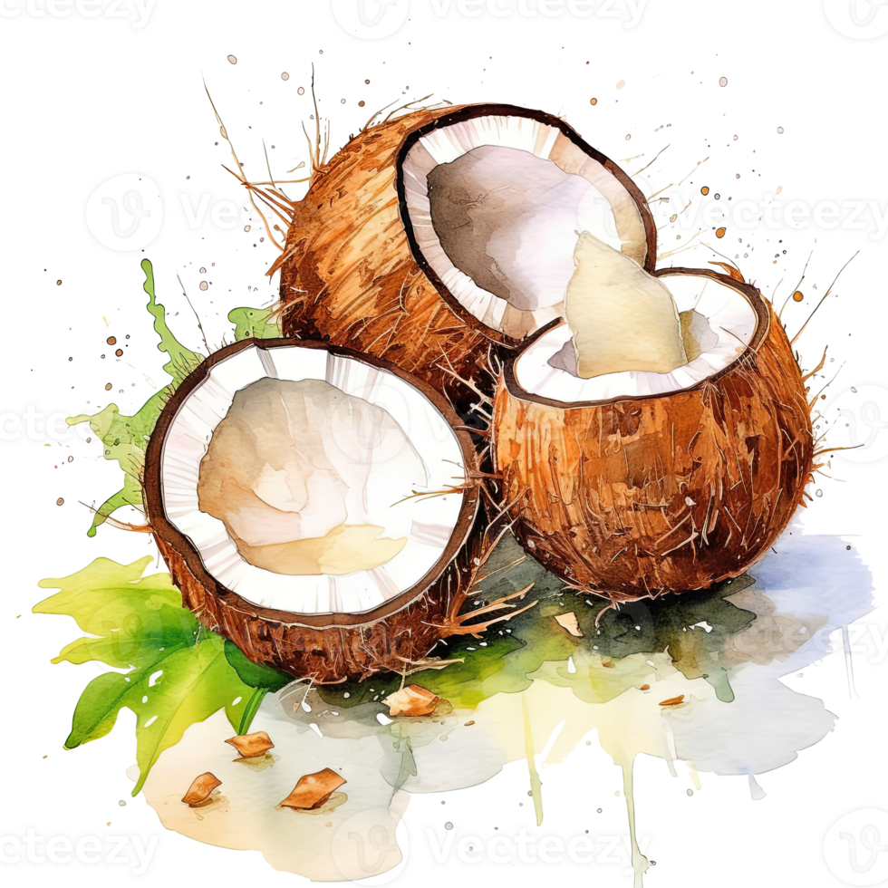 Watercolor open coconut Illustration png