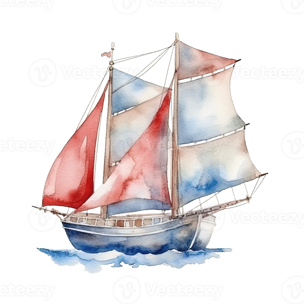 Watercolor boat. Illustration png