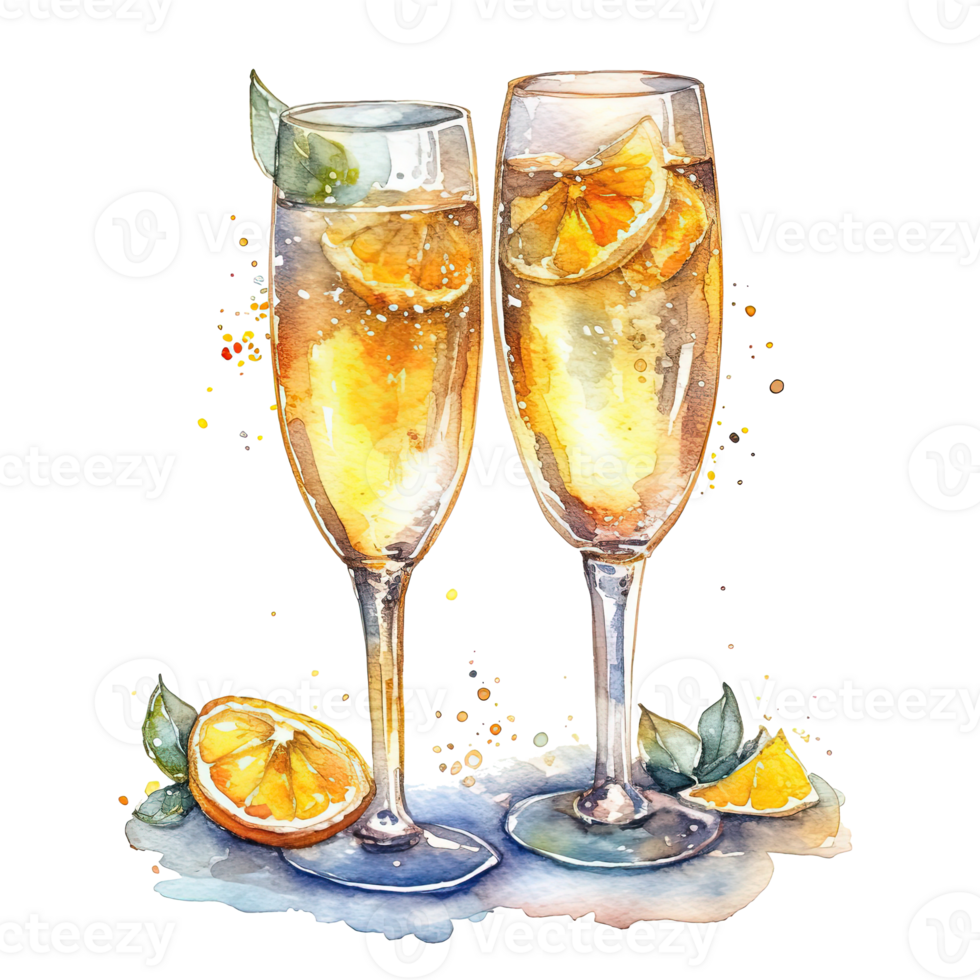 Champagne glasses watercolor. Illustration png