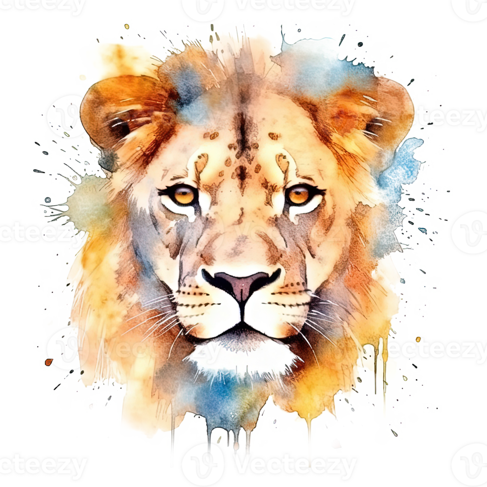 Lion watercolor head. Illustration png