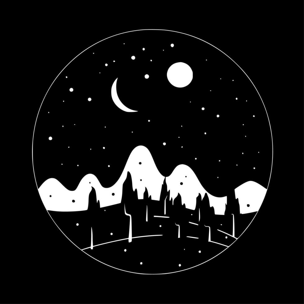 Night Sky - Black and White Isolated Icon - Vector illustration