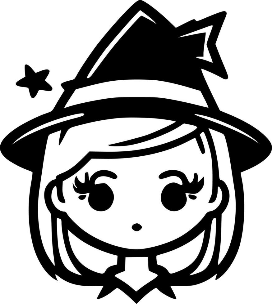 Witch, Black and White Vector illustration