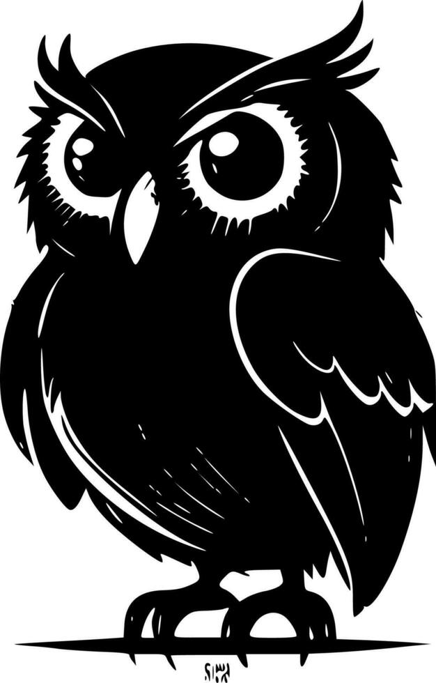 Owl, Black and White Vector illustration