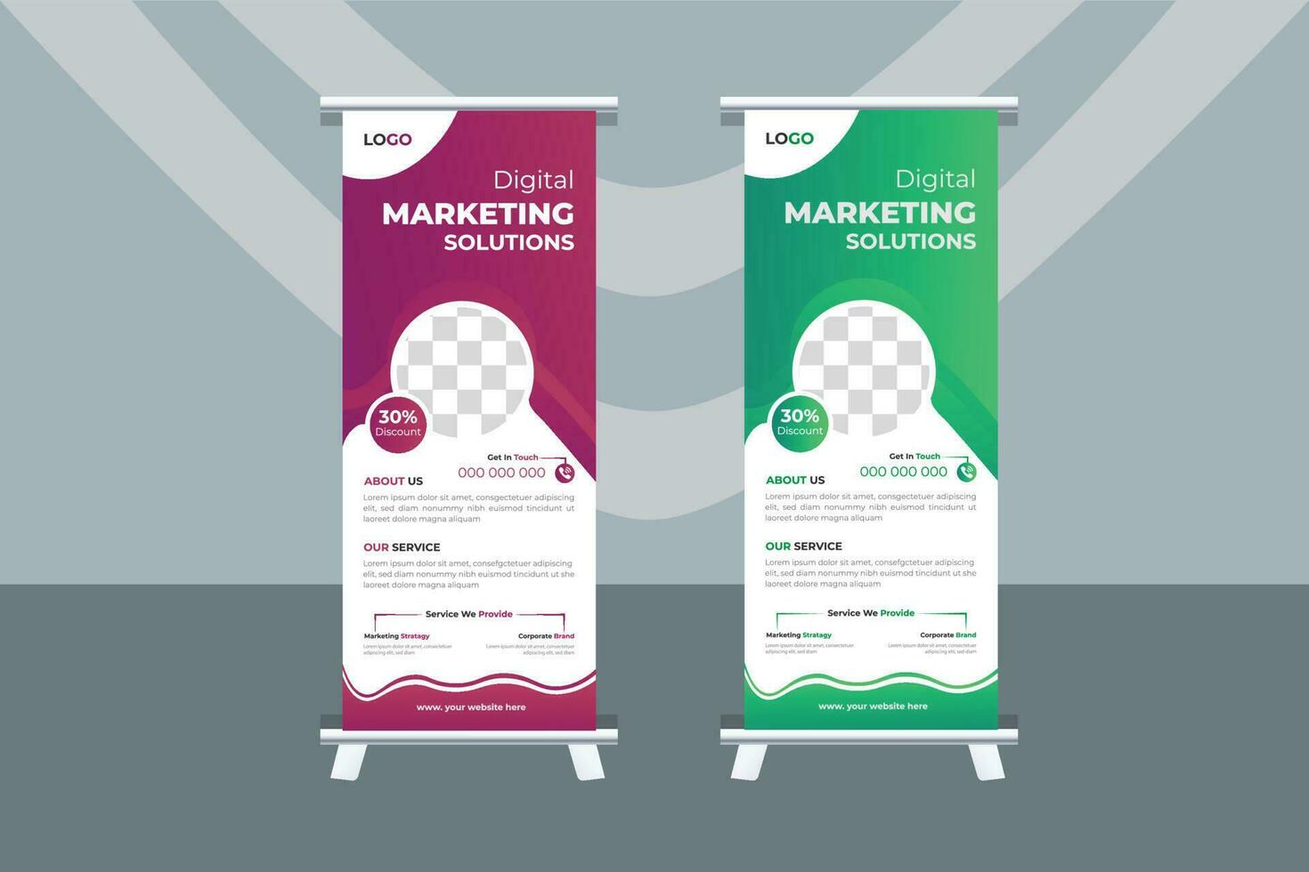 Business Roll Up Banner Desigd And Digital Marketing, Roll Up Banner Template. vector