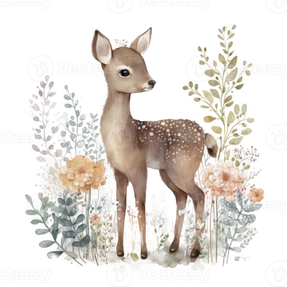 Cute baby deer watercolor cutout. png