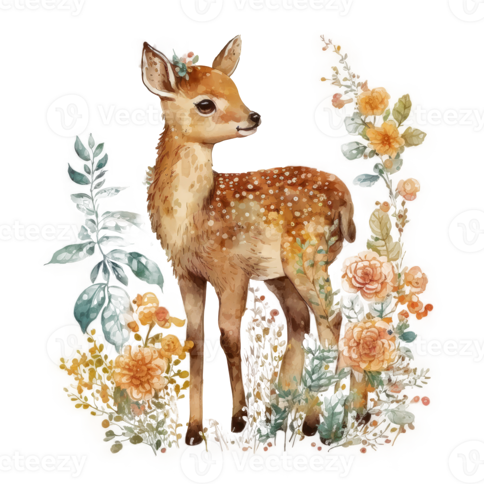 Cute baby deer watercolor cutout. png