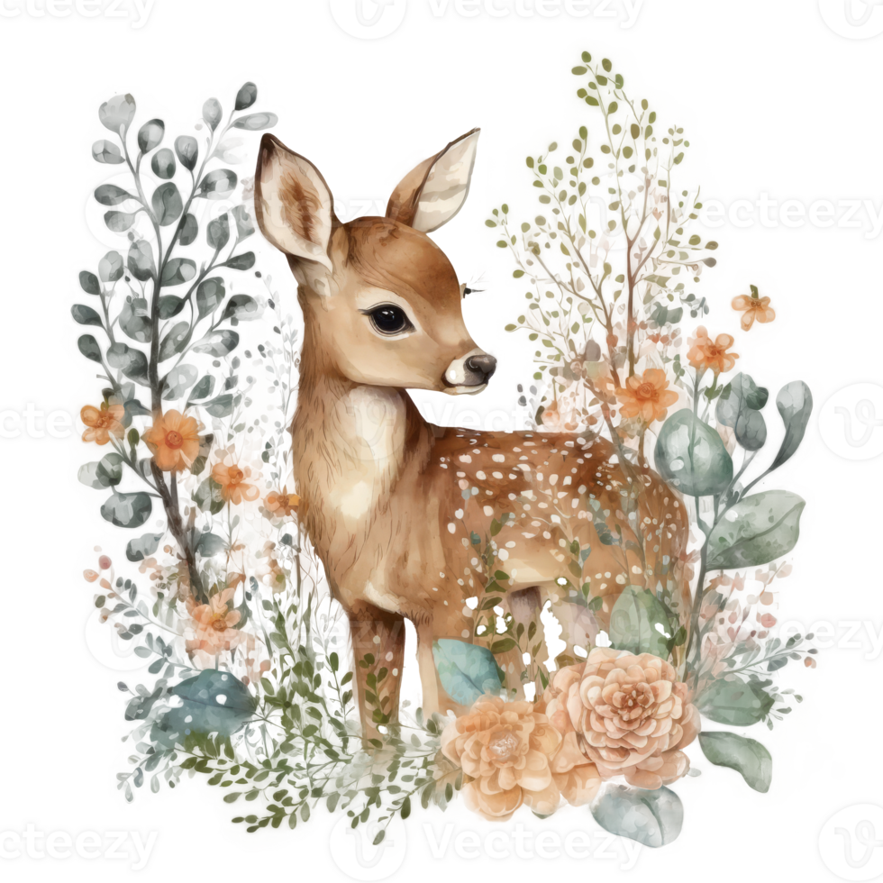 Cute baby deer watercolor cutout. png