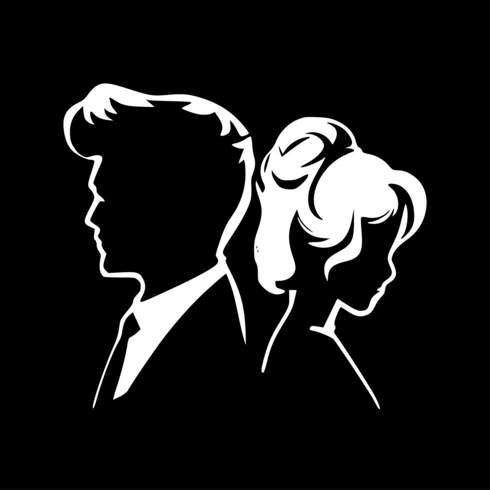 Couples - Black and White Isolated Icon - Vector illustration