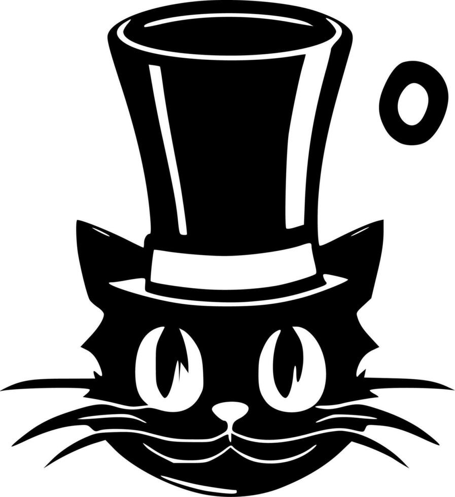 Cat in the Hat, Black and White Vector illustration