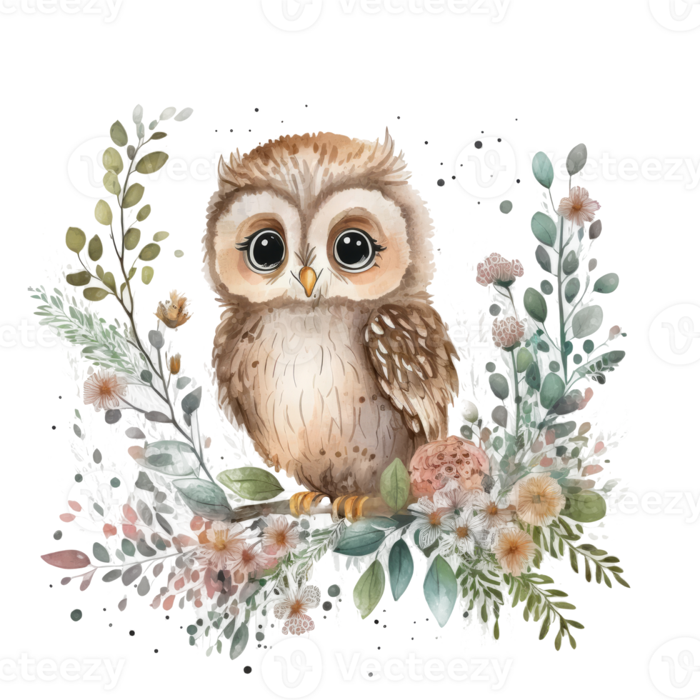 Cute watercolor baby owl cutout. png