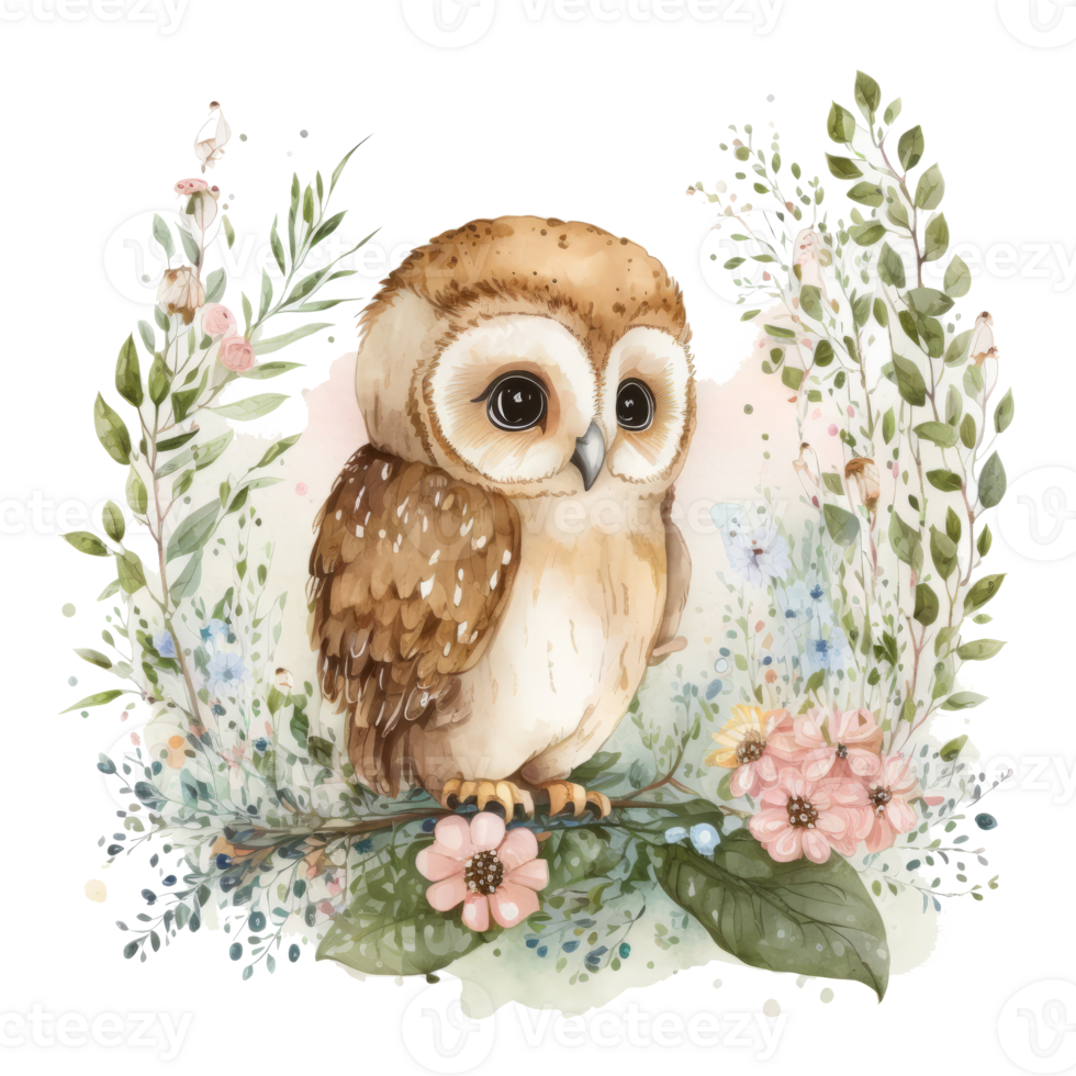 Cute watercolor baby owl cutout. AI Generative 23853837 PNG