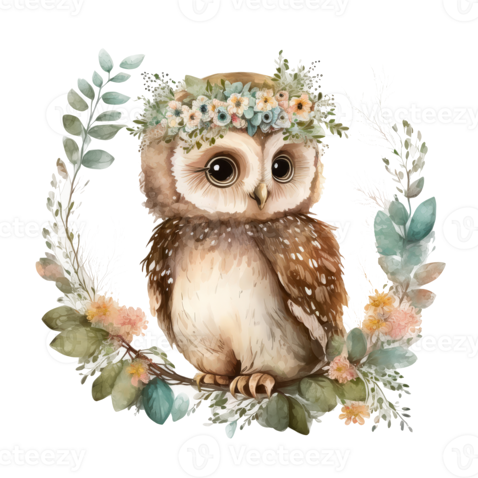 Cute watercolor baby owl cutout. png