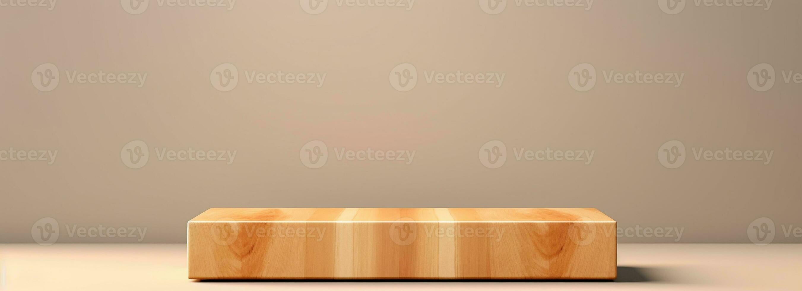 vacío de madera podio en mesa terminado moderno antecedentes. interior burlarse de arriba para diseño y producto monitor foto